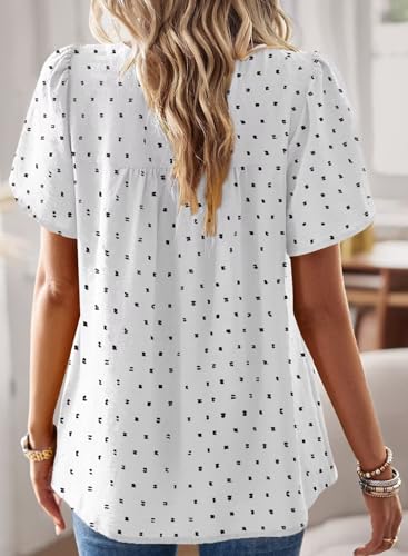 Image of Falechay Womens Summer Tops Crewneck Short Sleeve Shirts Casual Chiffon Blouses Flowy Lace Hem Boho Clothing Trendy 2026