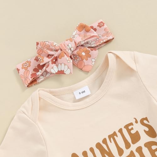 Aunties Bestie Baby Clothes Girl Baby Girl Aunt Saying Letter Romper Shirt Floral Flare Pants Headband 3Pcs Outfit4