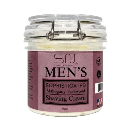 Seoul Naturals Sophisticated Mahogany Teakwood Shaving Cream with Barber Brush, k beauty, 6 oz