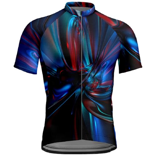 Treer Maillot de Ciclismo Manga Corta Hombre, Camiseta Deportiva para Bicicleta de Verano, Unisex Ropa Ciclista Transpirable Secado Rápido, para MTB y Ciclismo de Ruta (Negro Azul Rojo,XS)