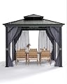PeacefulHues 10' x 12' Permanent Hardtop Gazebo with Aluminum Frame, Double Galvanized Steel Roof, Curtains and Netting, Outdoor Patio Pavilion for Backyard, Deck, Garden – Gray