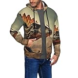 Adahgu Sudadera con capucha para hombre con estampado de dinosaurio, con bolsillos, suave, elegante, de manga larga, informal, para uso al aire libre, Negro, XXL