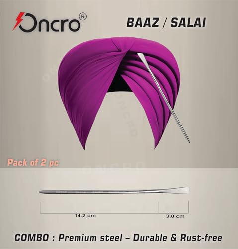 Image of Flat top Steel Silver color 2pc medium size Metal Sikh baaj baaz salai Hair Pin Needle stick silai for Religious Sardar ji Dastar Parna Turban Pagri Pag Patka 5ks Men Boys Girls alloy salaee