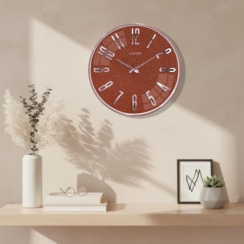 Image of RANDOM Sweep Silent Wall Clock, Non-Ticking Quartz Movement with 3D Foiling Numbers. (Brown)