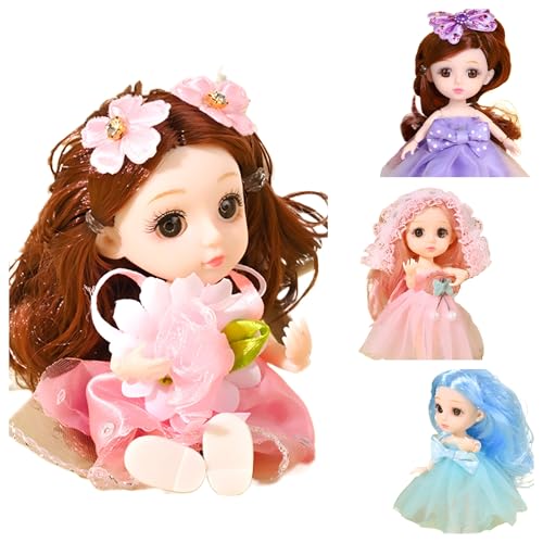 4PCS Princess Rapunzel Doll With Long Hair Styling, Shiny Clothes and Detachable Sandals - Poseable 13CM/5.1 Inch With Accessories, Great for Ages 4-12 Years