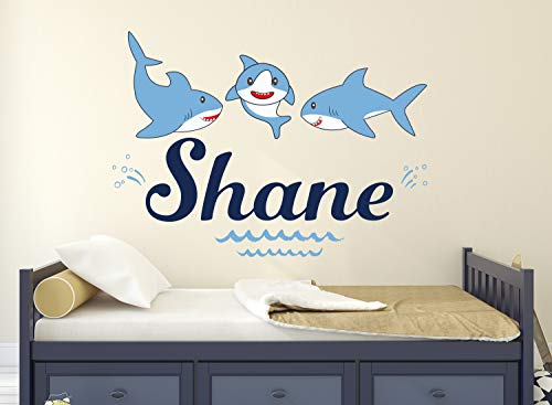 Vinilo decorativo personalizado de tiburón para pared 22"x16" miniatura 3