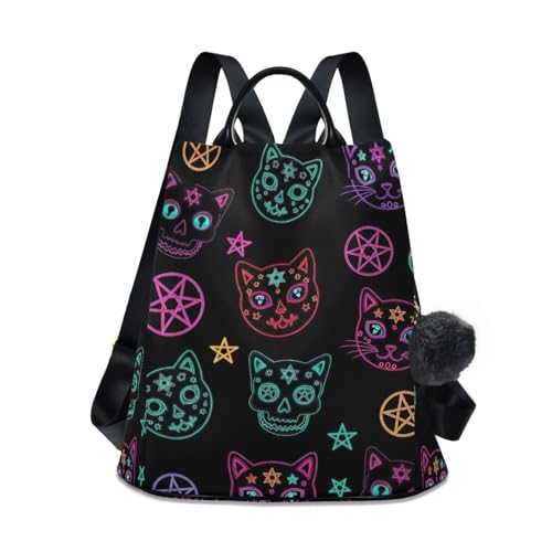 Sac à dos chat fluo et crânes au style décontracté tendance pour femme