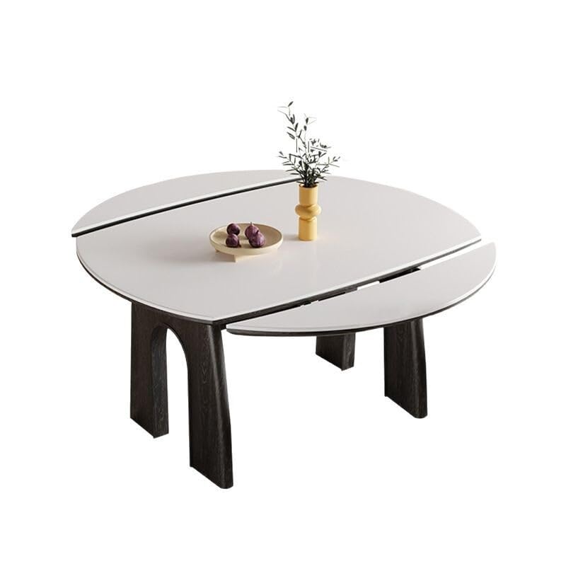IMEITE Mesa De Reuniones De Oficina Mesa de Comedor Plegable Madera Maciza y sillas con Tablero Roca, Color Nogal, Mesa Redonda retráctil Mesa De Comedor(1.3m)