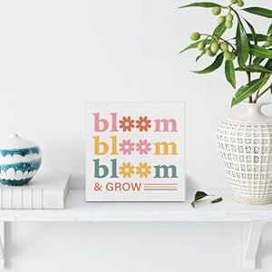 Spring decor spring decorations country bloom and grow wood sign spring home decor indoor for table desk shelf 5 x 5 inches  urban country home decor