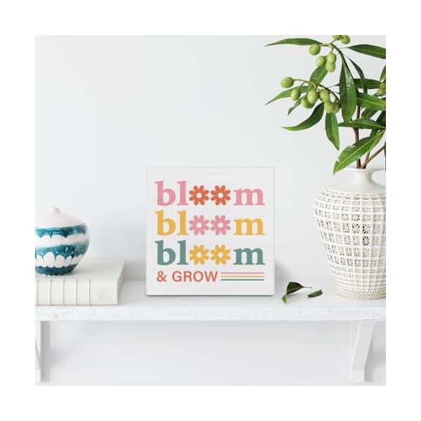 Spring decor spring decorations country bloom and grow wood sign spring home decor indoor for table desk shelf 5 x 5 inches  urban country home decor