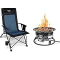 Outland Living Bella Coola Camp Chair with Built-in Storage Firebowl 893 Deluxe Outdoor Portable Propane Gas Fire Pit with Cover & Carry Kit, 19-Inch Diameter 58,000 BTU, Black