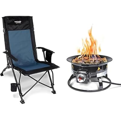 Outland Living Bella Coola Camp Chair with Built-in Storage Firebowl 893 Deluxe Outdoor Portable Propane Gas Fire Pit with Cover & Carry Kit, 19-Inch Diameter 58,000 BTU, Black
