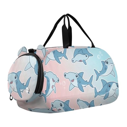 Cartoon Hammerhead Sharks Travel Duffle Bag for Kids Water Resistant Sport Gym Bags for Girls Boys Sleepover Weekender Overnight Tote
