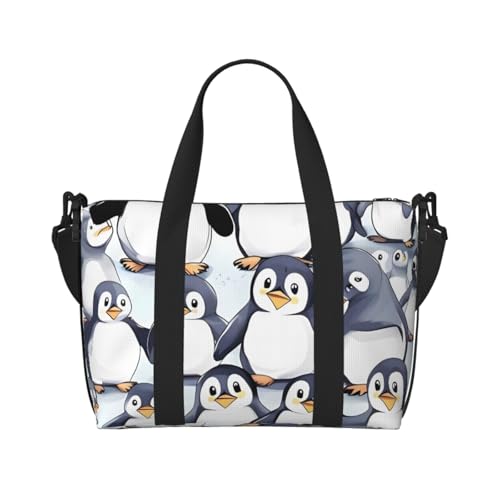Travel Duffel Bag for Women, Large Shoulder Weekender Overnight Bag, Sport Gym Bag for Men, Carry On Tote Bags, many Cute Baby Penguins Sketch Luggage Bag for Travel Essentials