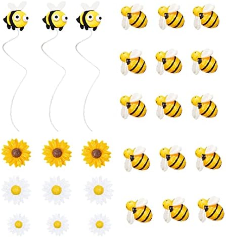 27PCS Bee Cake Toppers Daisy Birthday Decoration with Bee Daisy Sunflower for Bee Daisy Themed Birthday Party