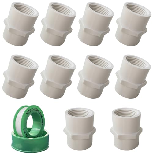 10Pcs White PVC Pipe Fitting, 1/2 inch NPT Female Thread Pipe Fitting Adapter Connector, Sch40 PVC Slip Coupling, Threaded Pipe Coupling, Socket x NPT Female