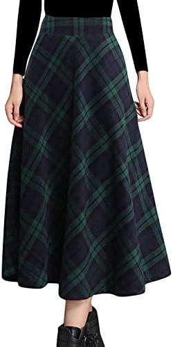 Tanming Women's Winter Warm Elastic Waist Wool Plaid A-Line Pleat...