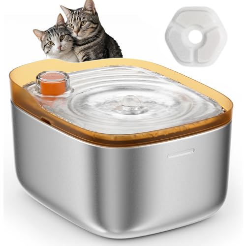 Cat Water Fountain Stainless Steel, 4.5L/158oz Automatic Cat Water Dispenser, Wired Pet Water Fountains for Cats Indoor, Dog Water Bowl with Quiet Pump, Colorful Water Level Float, Orange, FS10
