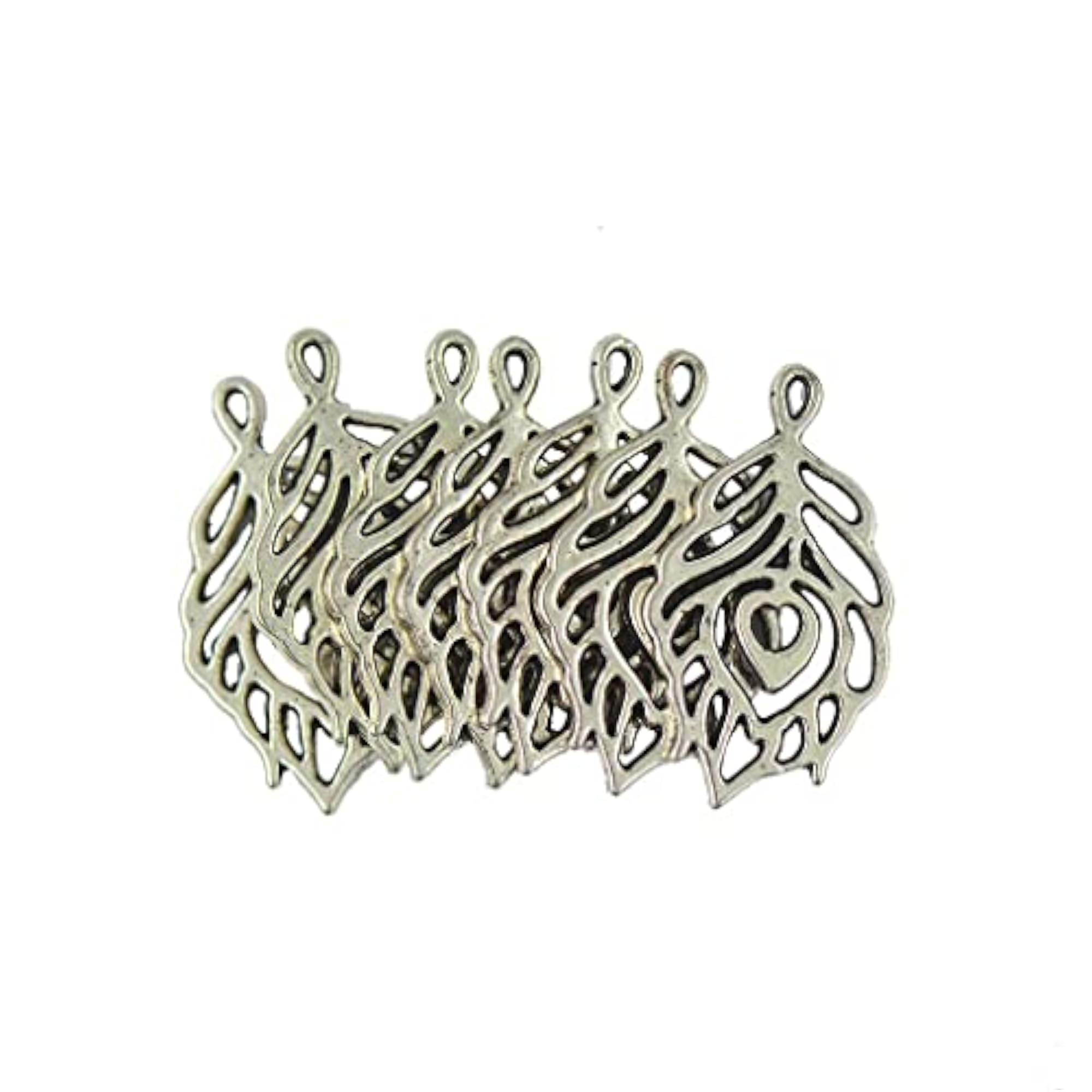 50 Tibetan Silver Filigree Hollow Leaf Heart Charms Pendant