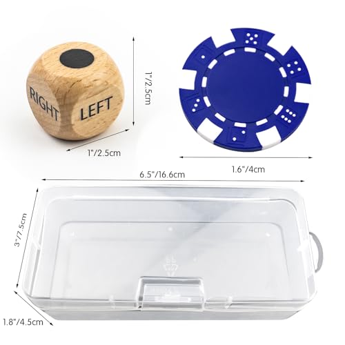 BEABOY Left Right Center Dice Game Set, Upgrade Right Left Center Dice Game Set with 3 Pcs Beech Wood Dices + 40 Pcs Blue Poker Chips