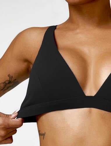 ABOCIW Womens Deep V Neck Sports Bra Padded Low Impact Fitness Yoga Bra U Back Wireless Gym Workout Bra Crop Top4