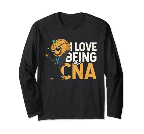 I Love Being A Cna Pumpkin Autumn Halloween Fall Leaves Manga Larga
