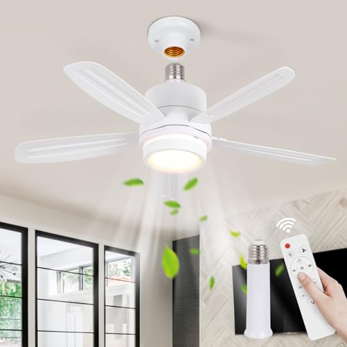 Ventilateur de plafond avec lumière E27 LED de 52cm pour chambre