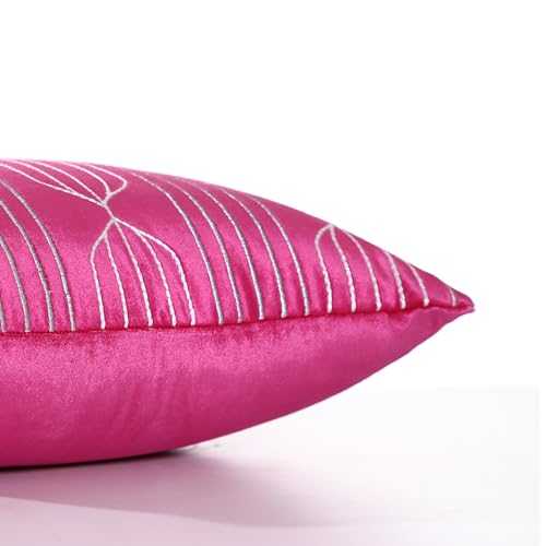 Image of Home - The Best is for You Luxurious Velvet Pink Cushion Covers Embroidered - Set of 2, 16x16 Inch