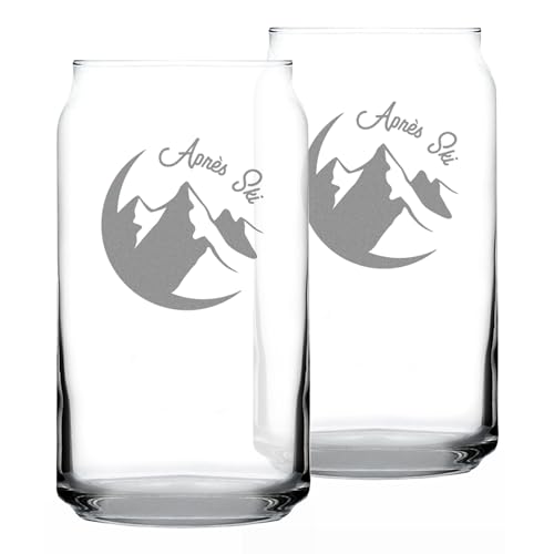 Apres Ski Beer Can Pint Glass Set of 2, 16 oz