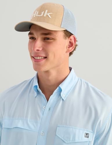 Image of HUK Men's Tide Point Kc Scott Original Artwork Short Sleeve Shirt, Fishing Button Down