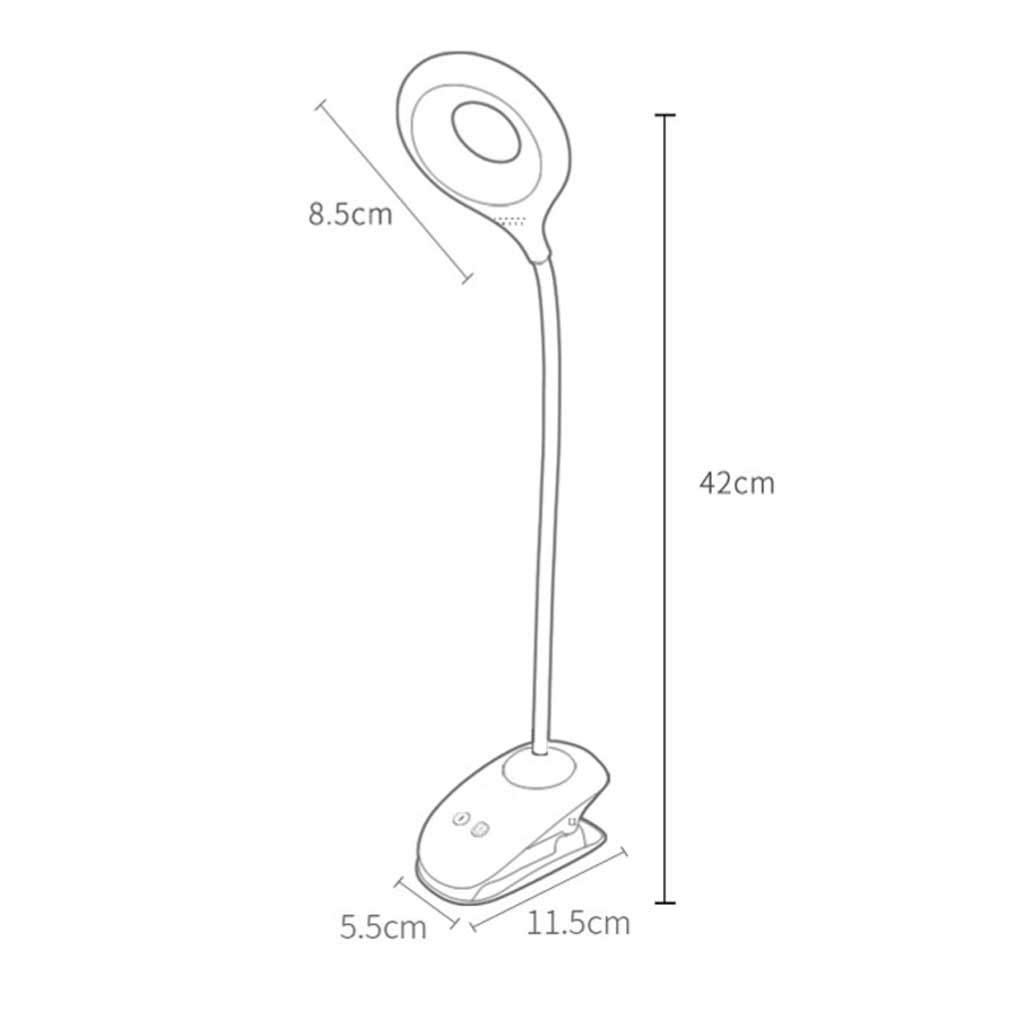 Lampka biurkowa Klips czytanie Światło do łóżek Akumulator USB Touch ON/OFF 3 poziomy Ściemnialny Nightlight Clip-On Lampa Reading Lamp Lampka architekt biuro (Color : A)
