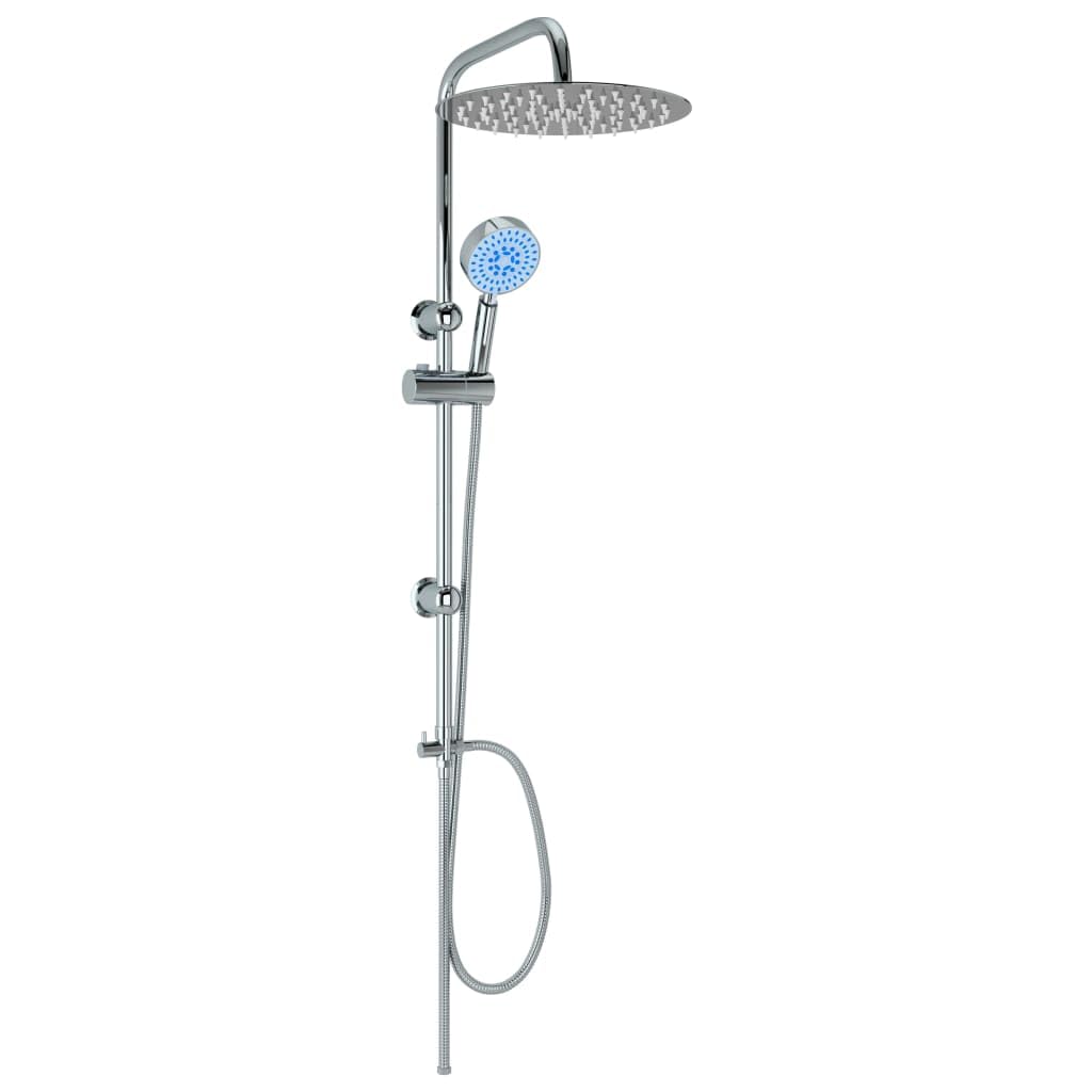vidaXL Conjunto Ducha sin Grifo Monomando Barra Vertical Alcachofa Mano Ajustable Altura Cabezal Lluvia Redondo Basculante Plateado Acero Inoxidable
