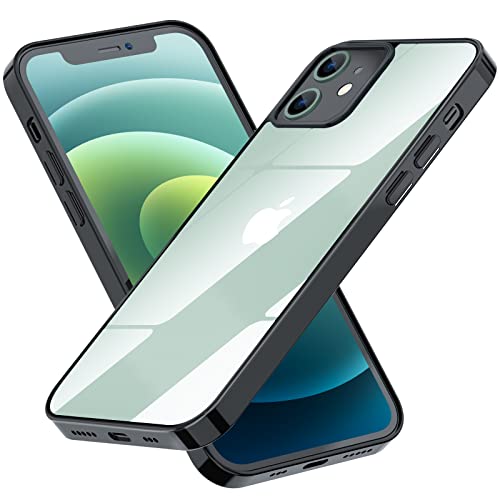 UBeesize Clear Case with Hard PC Back, Shock Absorption Corner Protective Thin Phone Case Cover for iPhone 12 (Black)