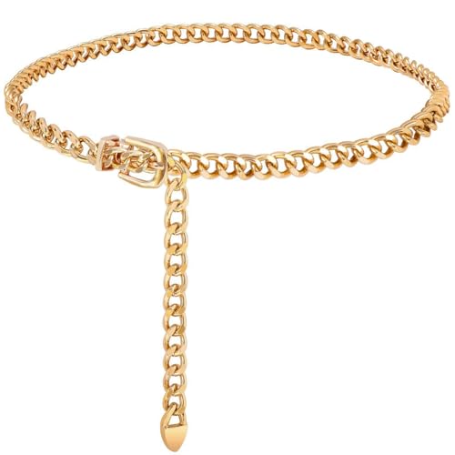 Women-Gold-Chain-Belt Cowgirl Belly Chain Adjustable Body Waist Link Belts for Jeans Dresses