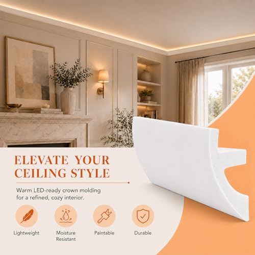 Image of moonoom 10 Pack 39 Ft Ceiling Crown Molding Trim, High Impact Ceiling Decorative Moulding, Room Top Light Strip Crown Molding for Ambient Home Bedroom Living Room Lighting (Style B)