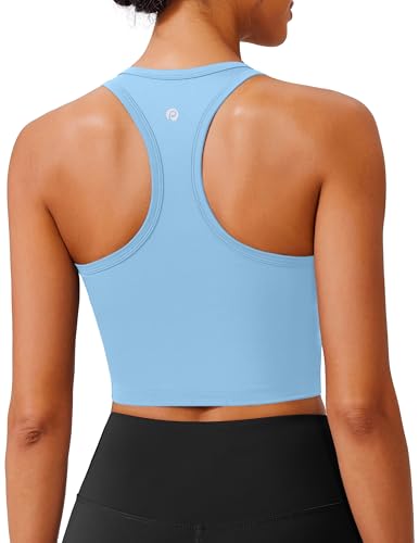 Image of PINSPARK Sports Bra Longline Racerback Tank Tops for Women Padded Workout Yoga Top