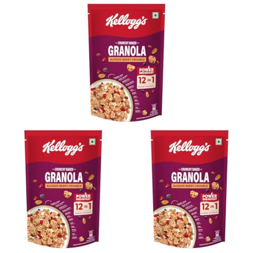Image of Kellogg's Crunchy Almond Berry Crumble Granola 450g | 12-In-1 Power Breakfast | No Maida, No Palm Oil | Source of Protein & Fibre | Baked Multigrain Clusters (Pack of 3)