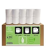Fabrication française Exacompta - Réf. 40761E - Boîte de 20 bobines thermiques pour carte bancaire 57 x 40 mm, 1 pli thermique 55g/m² sans Phenol, sans mandrin en carton, zéro déchet plastique - Métrage +/-2m : 18 m, blanc