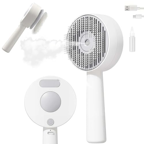 Marchul Cat Steam Brush with Release Button, Dog Steam Grooming Brush for Long/Short Hair, Self Cleaning Cat Spray Comb for Removing Loose Fur
