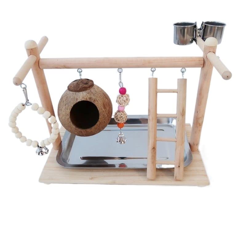 Percha para pájaros Parque Infantil for pájaros, Juguete for Loros, cáscara de Coco, Jaula for, Escalera, Ejercicio, for con Tazas alimentación for Conure