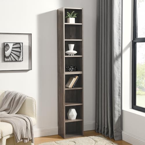 INTWGH Tall Narrow Bookshelf - 8-Tier Open Bookcase with Adjustable