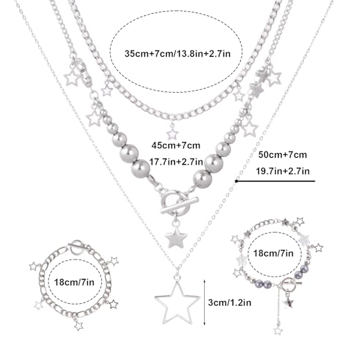 Y2k Accessories Set—Y2K Silver Grunge Layered Necklace, Star Necklace, Vintage Y2K Sunglasses, Y2k Silver Star Hair Clips Set for Women3