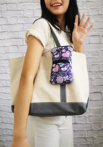 Image of Tainada Women Cell Phone Neoprene Shockproof Zipper Sleeve Case Bag Pouch w /Carabiner, Neck Lanyard, Belt Loop Holster for iPhone 17 /16 /15 Pro Max, 16 /15 Plus; Samsung S25+, S24, A56 (Purple Floral)