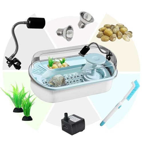 Baby Turtle Tank Kit with Water Fountain – Large Acrylic Habitat for Aquatic Turtles – UVB Lamp, Basking Platform & Accessories – Educational Pet Starter Aquarium