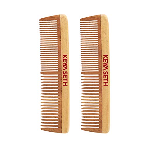 Keya Seth Aromatherapy, Organic Neem Wooden Comb II Massages Scalp, Stimulates Hair Growth, Removes Dandruff Pack of 2