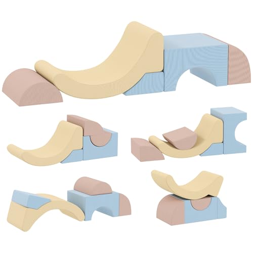 AIYAPLAY Set di 5 Costruzioni Morbide per Bambini da 1.5-8 Anni, Set da Gioco Blocchi Morbidi in Schiuma e Velluto a Coste, Giocattoli per Arrampicata per Soggiorno, Cameretta, Multicolore