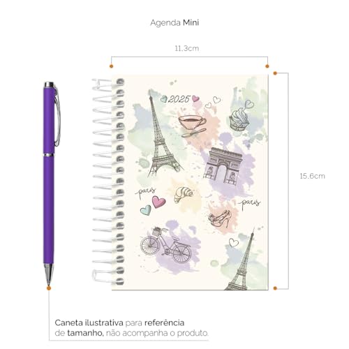 Agenda Mini 2025 Capa Dura Países Paris Aquarela Torre Eiffel