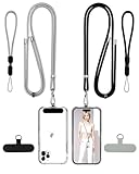 Acual Handyband Universal 2 Stück, Handy band zum Umhängen,Verstellbare Handytasche zum Umhängen, mit 2 Patch & 2 Armbändern, für alle Smartphones, Abnehmbar Handykette für Sport Reise(Schwarz Grau)