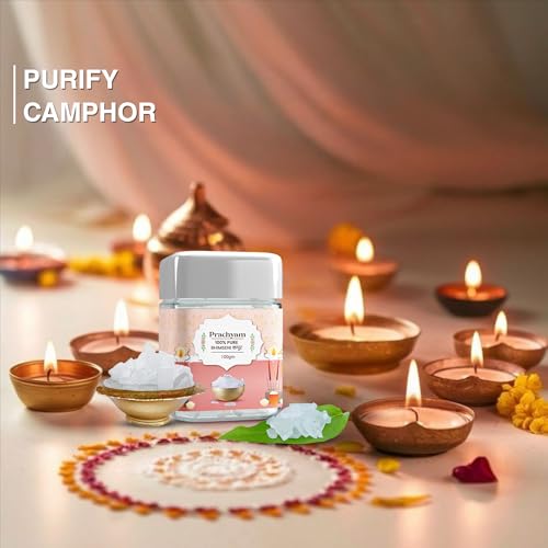 Image of 100% Pure Bhimseni Camphor Flakes 100g Jar | Zero Residue Natural Kapoor for Puja, Havan, Aromatherapy & Air Purification | Authentic Desi Kapur