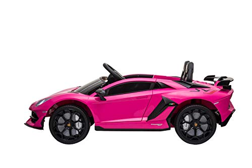 ES-TOYS Kinderfahrzeug - Elektro Auto Aventador SVJ - lizenziert - 12V7AH, 2 Motoren- 2,4Ghz Fernsteuerung, MP3, Ledersitz+Eva+Lackiert (Pink)